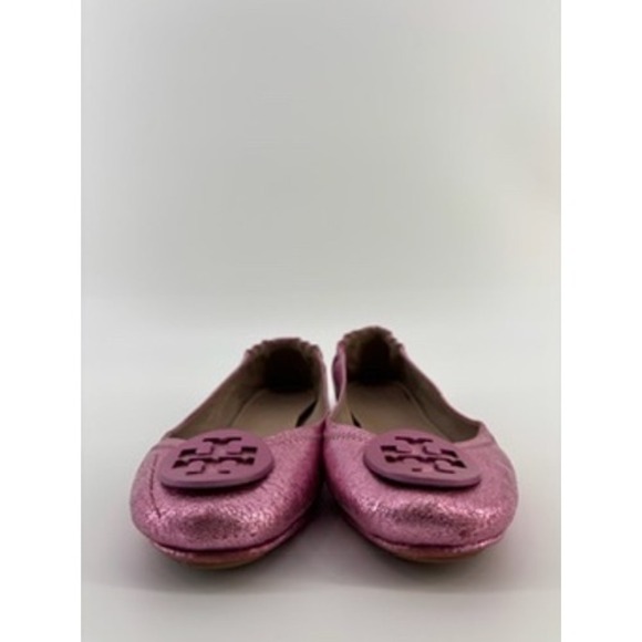 Tory Burch Shoes - Tory Burch Minnie Travel Ballet Flats Metallic Pink Crackle Leather Logo Size7.5